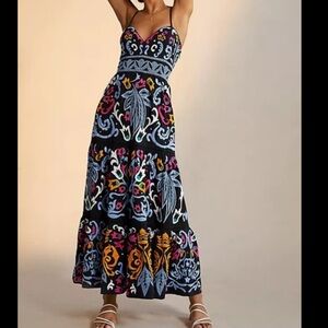 Anthropologie Multicolor Embroidered Maxi Dress